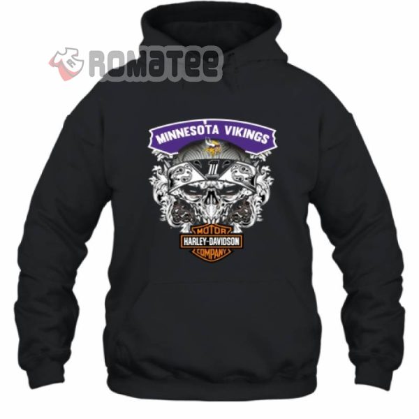 Minnesota Vikings Skull Soocer Team Harley Davidson 2D Hoodie Black