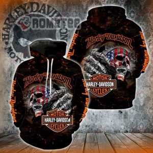 Native American Skeleton Hold Harley Davidson Logo American Flag Magma 3D All Over Print Hoodie