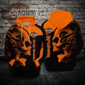 Pattern Skull Orange Angry Harley Davidson Motorcycles 3D All Over Print Hoodie