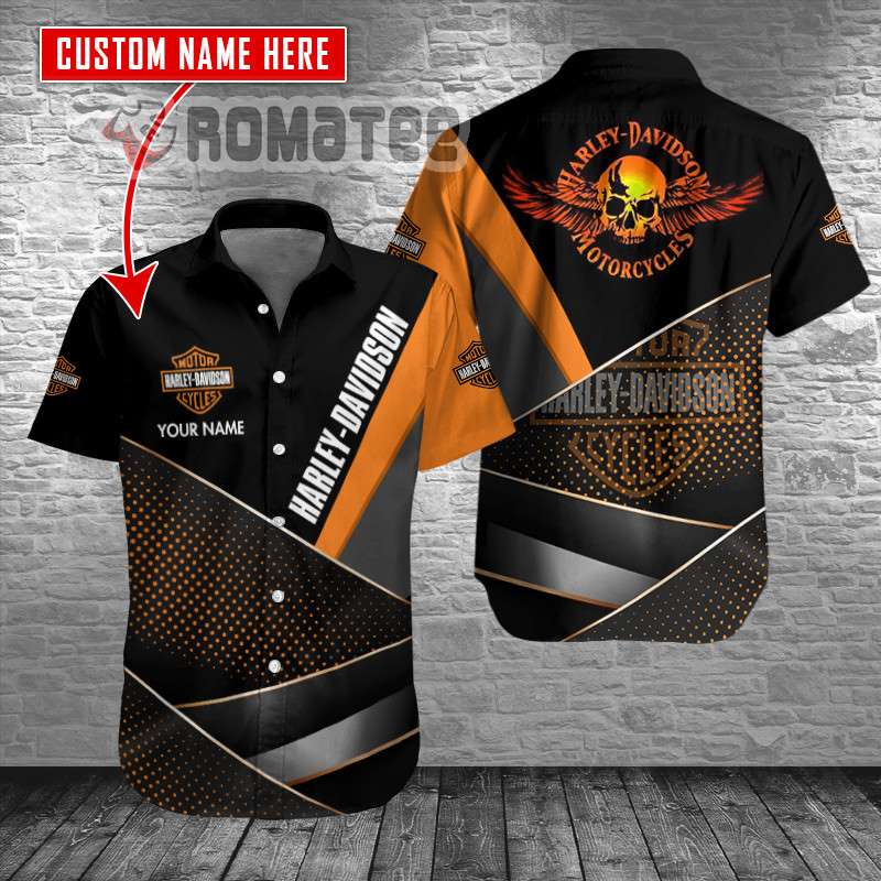 Personalized Name Eagle Skull Harley Davidson Motorcycles Wings 3D All Over Print Hawaiian Shirt