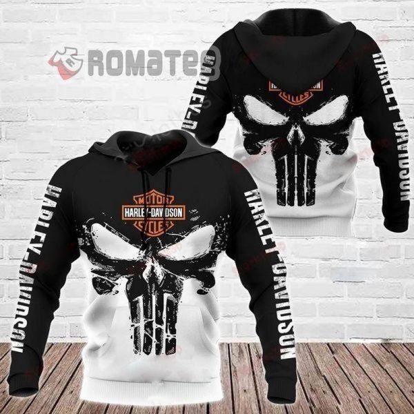 Punisher Skull Harley Davidson Motorcycles Black White Hoodie 3D All Over Print