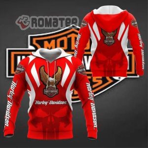 Red Harley Davidson Eagle And Punisher Skull 3D All Over Print Hoodie