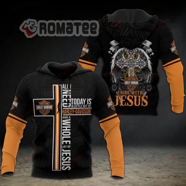 Ride With Jesus Harley Davidson Hoodie Eagle Wings Cross Hoodie 3D All Over Print