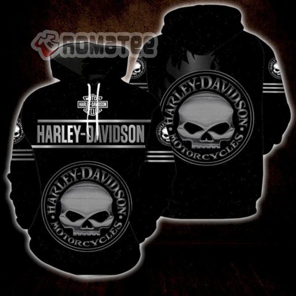 Vintage Harley Davidson Hoodie Willie G Skull Logo At Center 3D All Over Print Hoodie