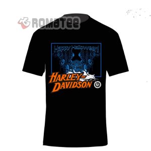 Happy Halloween Harley Davidson Chains Hanging Skull T-Shirt, Harley Davidson Motorcycles Flaming Shirt, Costume Harley Davidson Halloween Shirt
