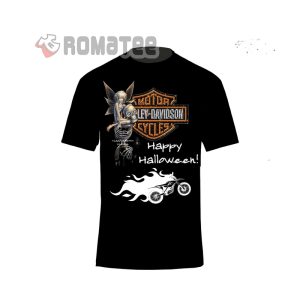 Happy Halloween Harley Davidson Motorcycles Flaming Skull Hug Hourglass T-Shirt, Costume Harley Davidson Halloween Shirt