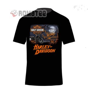Happy Halloween Harley Davidson Motorcycles Horror Night Shirt, Harley Davidson Halloween Pumpkin Tree Bat And Moon T-Shirt 2, Costume Harley Davidson Halloween Shirt