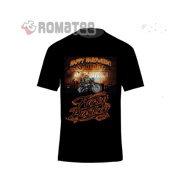 Happy Halloween Harley Davidson Motorcycles Pumpkin Head Man In Horror Hell T-Shirt 2, Horror Pumpkin Costume Harley Davidson Halloween Shirt