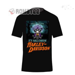Hell Yeah It’s Halloween, Witch Driving Harley Davidson Motorcycles Through Cemetery Horror Night Shirt 2, Costume Harley Davidson Halloween Shirt