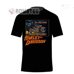 Your Ride Awaits Happy Halloween Harley Davidson Death Skeleton Cythe Driving Motorcycles T Shirt Costume Harley Davidson Halloween Shirt