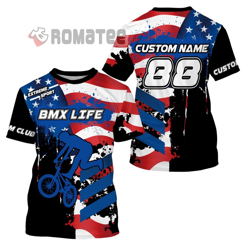 American Bmx Racing Jersey Patriotic Cycling Personalized Name And Number 3D All Over Print Shirt