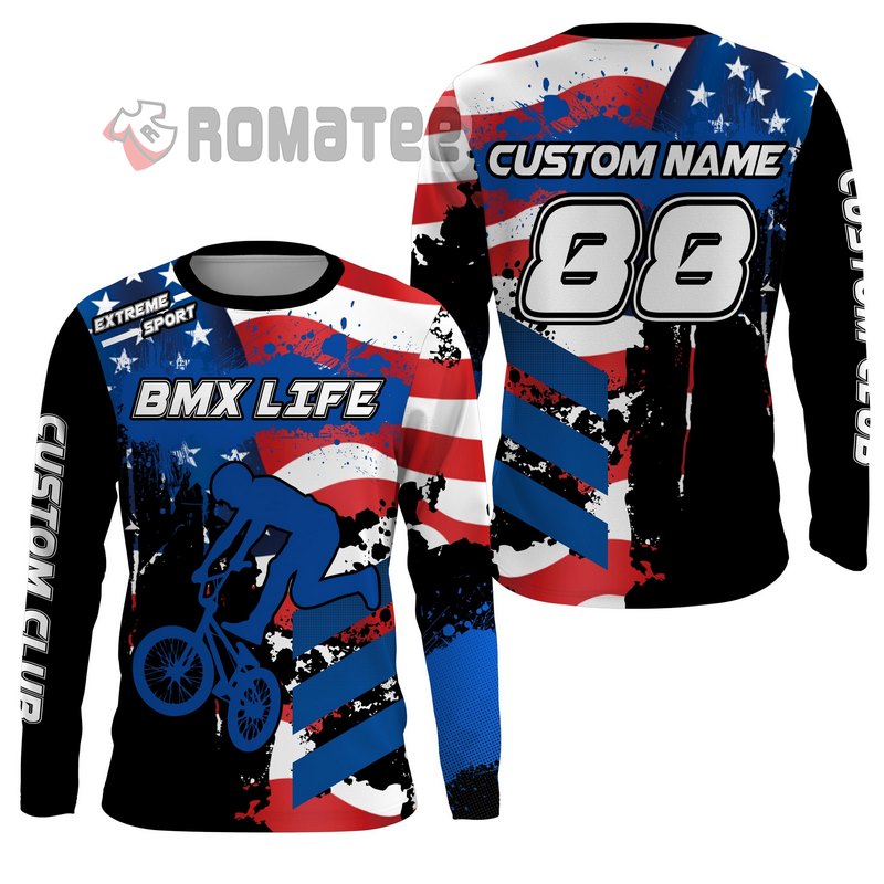 American Bmx Racing Jersey Patriotic Cycling Personalized Name And Number 3D All Over Print Shirt
