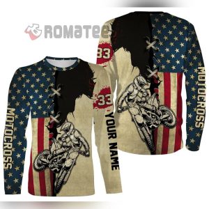 American Flag Cracked Hole Motocross Personalized Name And Number 3D All Over Print Shirt 1