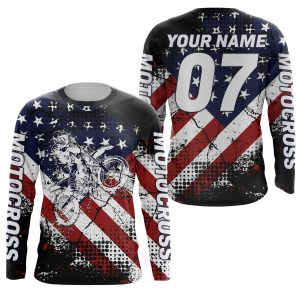 American Flag Jersey Motocross Customizable Dirt Bike Off Road Motorcycle 3D All Over Print Long Sleeve Shirt 2