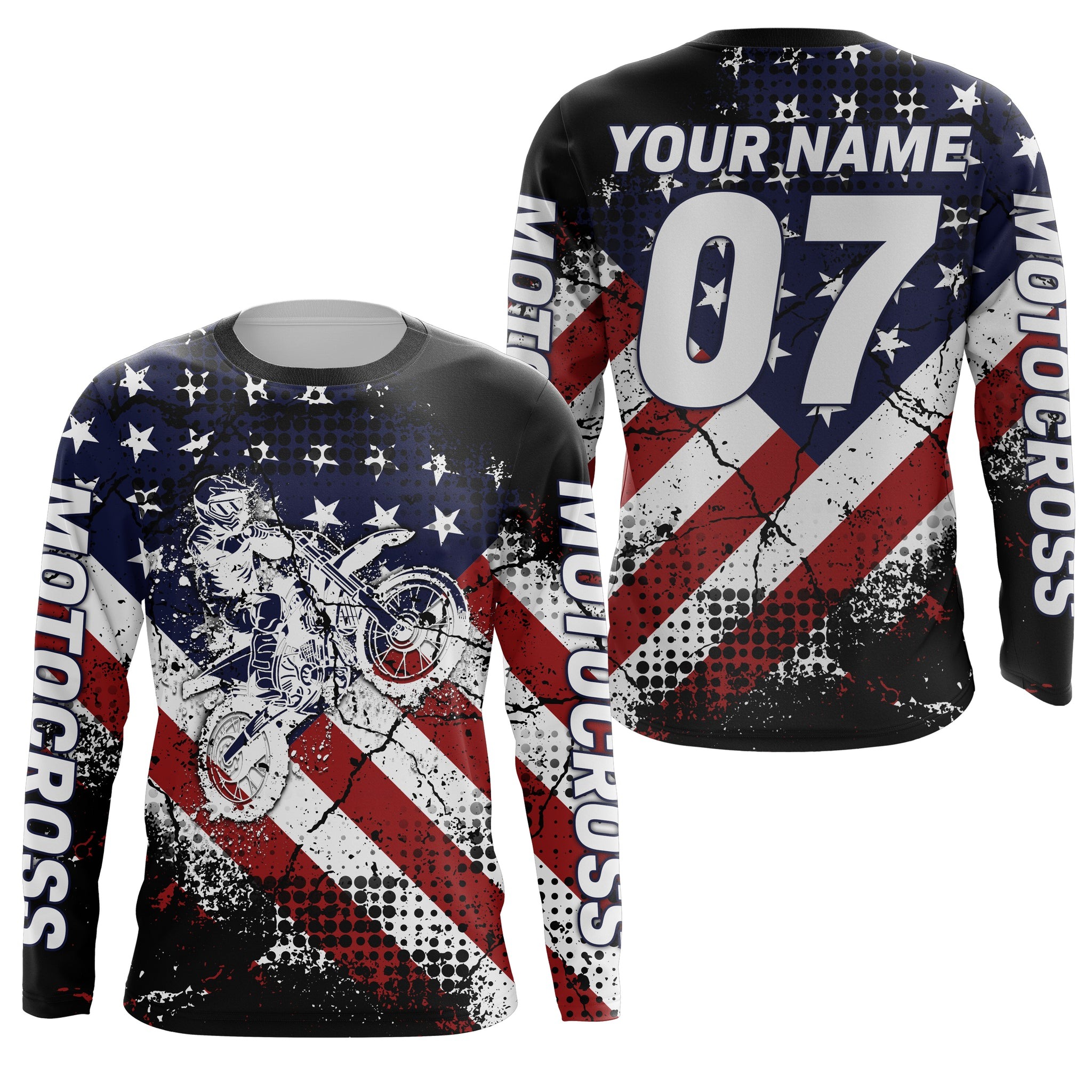 American Flag Jersey Motocross Customizable Dirt Bike Off-Road Motorcycle 3D All Over Print Long Sleeve Shirt