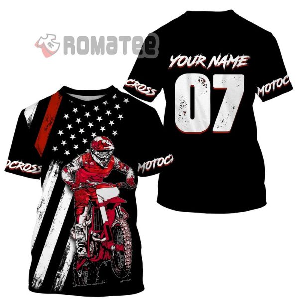 Custom Motocross Jersey American Flag Red Dirt Bike Racing Off-Road Motorcycle 3D All Over Print Long Sleeve