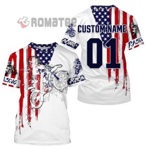 Dirtbike Racing Jersey Custom Name And Number Motocross American Flag 3D All Over Print T Shirt