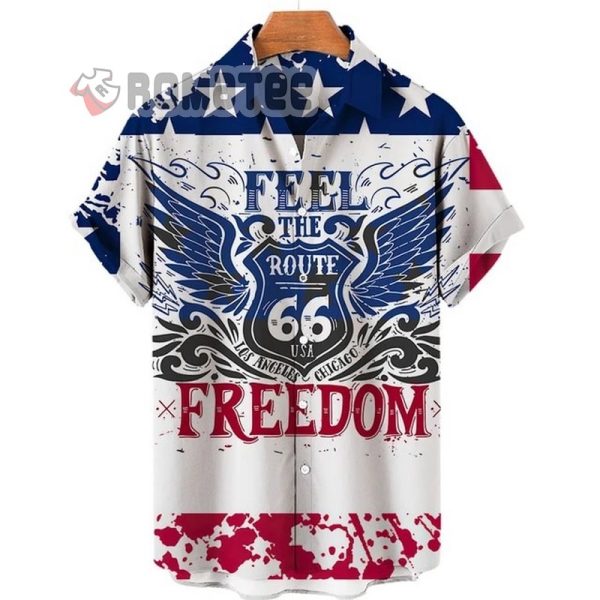 Feel The Freedom Route 66 American Flag 3D All Over Print Hawaiian Shirt