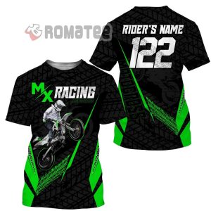 MX Racing Custom Motocross Jersey Dirt Bike Number and Name 3D All Over Print Long Sleeve Green 1