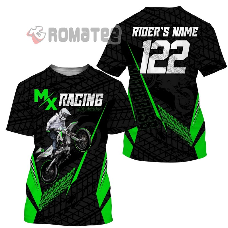 MX Racing Custom Motocross Jersey Dirt Bike Number and Name 3D All Over Print Long Sleeve Green