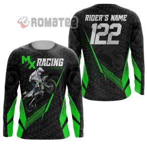 MX Racing Custom Motocross Jersey Dirt Bike Number and Name 3D All Over Print Long Sleeve Green 2