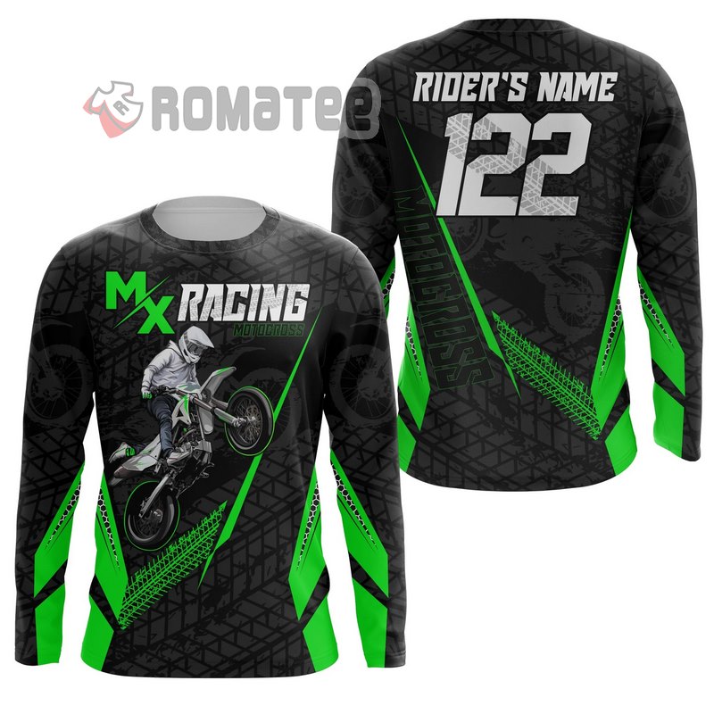 MX Racing Custom Motocross Jersey Dirt Bike Number and Name 3D All Over Print Long Sleeve Green