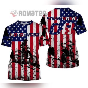 Motocross Jersey Customizable American Flag 3D All Over Print Long Sleeve Shirt 1