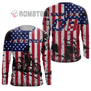 Motocross Jersey Customizable American Flag 3D All Over Print Long Sleeve Shirt 2