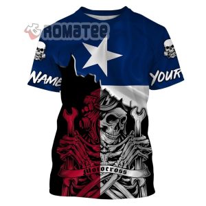 Motorcycle Skull Personalized Name American Flag Cracked Hole 3D All Over Print Long Sleeve 1