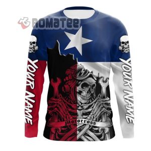Motorcycle Skull Personalized Name American Flag Cracked Hole 3D All Over Print Long Sleeve 2
