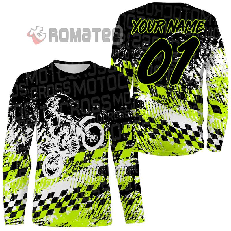 Personalized Motocross Jersey Custom Number Tire Track Motorcycle Shirt Off-Road Dirt Bike Racing 3D All Over Print T-Shirt, Long Sleeve And Hoodie