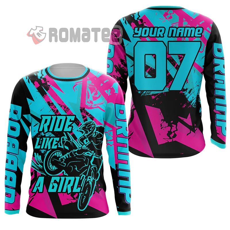 Ride Like A Girl Personalized MX Racing Jersey Girls Personalized Name And Number 3D All Over Print Shirt