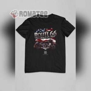 Route 66 Motorcycle From Chicago To Los Angeles American Flag T Shirt