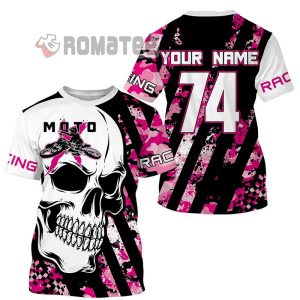 Skull Moto Racing Personalized Name And Number 3D All Over Print Shirt 1