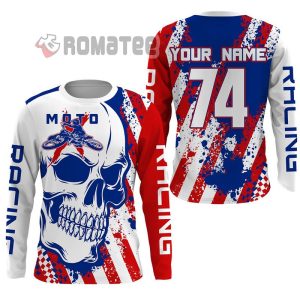 Skull Moto Racing Personalized Name And Number 3D All Over Print Shirt 3