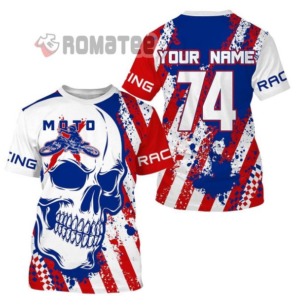 Skull Moto Racing Personalized Name And Number 3D All Over Print Shirt
