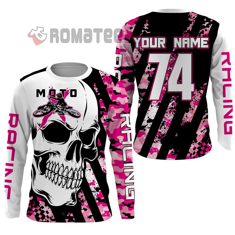 Skull Moto Racing Personalized Name And Number 3D All Over Print Shirt