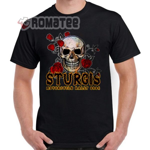 Skull Rose Color Sturgis Motorcycle Rally 2024 T-Shirt