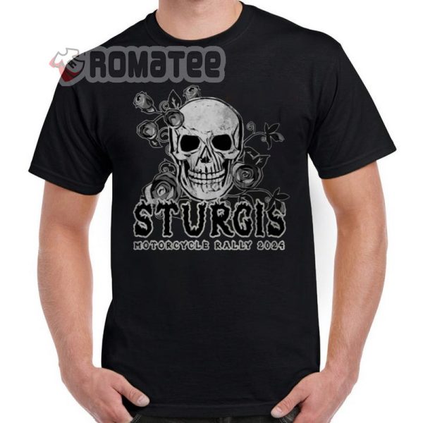 Skull Rose White Sturgis Motorcycle Rally 2024 T-Shirt