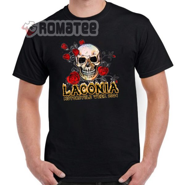 Skull Roses Laconia Motorcycle Week 101st Anniversary 2024 T-Shirt 2