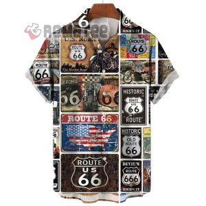 US Route 66 The Mother Road Historic Motorcycle 3D All Over Print Hawaiian Shirt