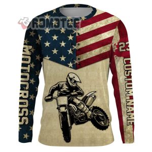 Vintage American Flag Motocross Custom Name And Number 3D All Over Print Shirt 2