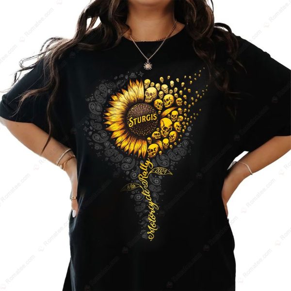 2024 Sturgis Sunflower Skulls Ladies Tee Shirt, 84Th Sturgis Womens Skull Merch