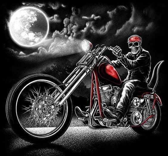 A Skull Riding A Motorbike Under The Moonlight