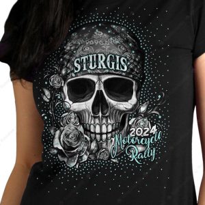 Bandana Skull And Roses Womens Sturgis T Shirts Sturgis Bike Rally 2024 2 tee shirt