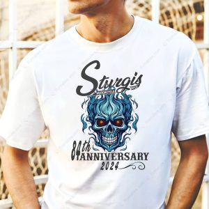 Sturgis Motorcycle Rally 84Th Anniversary Shirts Blue Flaming Skull Sturgis Bike Week 2024 1 tshirt mens