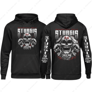 2024 Sturgis Motorcycle Rally Chained Shield Merch, 2024 Sturgis Skull Pullover Hoodie