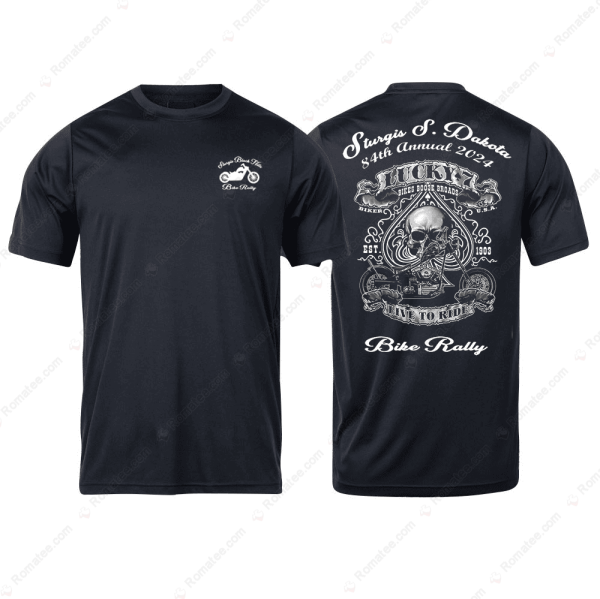 2024 Sturgis Bike Rally Lucky 7 Spade Skull Motorcycle T-Shirt, Bikes Booze Broads USA Est 1903 Merch