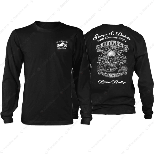 2024 Sturgis Bike Rally Lucky 7 Spade Skull Motorcycle T-Shirt, Bikes Booze Broads USA Est 1903 Merch