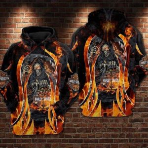 Fire Grim Reaper Harley Davidson Motocycle 3D Hoodie All Over Print